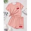 image:imageRoseSeek Girls 2 Piece Summer Outfits Short Sleeve Camo T Shirt and Mini Shorts Clothing Set TracksuitCherry Pink