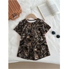 image:imageRoseSeek Girls 2 Piece Summer Outfits Short Sleeve Camo T Shirt and Mini Shorts Clothing Set TracksuitDeep Camo