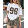 image:imageRoseSeek Girls 2 Piece Summer Outfits Short Sleeve Camo T Shirt and Mini Shorts Clothing Set TracksuitNumber White