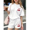 image:imageRoseSeek Girls 2 Piece Summer Outfits Short Sleeve Camo T Shirt and Mini Shorts Clothing Set TracksuitWhite