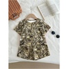 image:imageRoseSeek Girls 2 Piece Summer Outfits Short Sleeve Camo T Shirt and Mini Shorts Clothing Set TracksuitYellow Camo