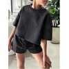 image:imageRoseSeek Girls 2 Piece Summer Outfits Short Sleeve Crop Top and Mini Shorts Casual Matching SetDark Grey