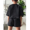 image:imageRoseSeek Girls 2 Piece Summer Outfits Short Sleeve Crop Top and Mini Shorts Casual Matching SetDark Grey