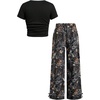 image:imageRoseSeek Girls 2 Piece Summer Outfits Short Sleeve Ruched Basic Tess and Camo Cargo Pants Sets TrendyCamo Black