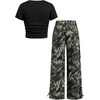 image:imageRoseSeek Girls 2 Piece Summer Outfits Short Sleeve Ruched Basic Tess and Camo Cargo Pants Sets TrendyMulticolor