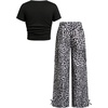 image:imageRoseSeek Girls 2 Piece Summer Outfits Short Sleeve Ruched Basic Tess and Camo Cargo Pants Sets TrendyMulticolor Cheetah
