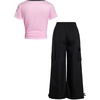 image:imageRoseSeek Girls 2 Piece Summer Outfits Short Sleeve Ruched Basic Tess and Camo Cargo Pants Sets TrendyNumber Pink and Black