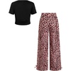 image:imageRoseSeek Girls 2 Piece Summer Outfits Short Sleeve Ruched Basic Tess and Camo Cargo Pants Sets TrendyPink Cheetah
