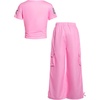 image:imageRoseSeek Girls 2 Piece Summer Outfits Short Sleeve Ruched Basic Tess and Camo Cargo Pants Sets TrendyPure Pink