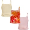 image:imageRoseSeek Girls 3 Packs Cheetah Leopard Floral Tank Top Spaghetti Strap Fitted Summer Cute Camisole TopsOrange Pink Beige