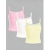 image:imageRoseSeek Girls 3 Packs Cheetah Leopard Floral Tank Top Spaghetti Strap Fitted Summer Cute Camisole TopsPink Yellow White
