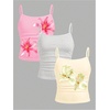 image:imageRoseSeek Girls 3 Packs Cheetah Leopard Floral Tank Top Spaghetti Strap Fitted Summer Cute Camisole TopsYellow White Pink