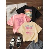 image:imageRoseSeek Girls 3 Packs Graphic Print T Shirts Set Crew Neck Short Sleeve T Shirt Oversized Summer TopsBeige Pink Black