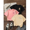 image:imageRoseSeek Girls 3 Packs Graphic Print T Shirts Set Crew Neck Short Sleeve T Shirt Oversized Summer TopsBeige Pink Black