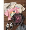 image:imageRoseSeek Girls 3 Packs Graphic Print T Shirts Set Crew Neck Short Sleeve T Shirt Oversized Summer TopsBeige Pink Blue