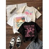 image:imageRoseSeek Girls 3 Packs Graphic Print T Shirts Set Crew Neck Short Sleeve T Shirt Oversized Summer TopsBeige White Black