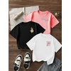 image:imageRoseSeek Girls 3 Packs Graphic Print T Shirts Set Crew Neck Short Sleeve T Shirt Oversized Summer TopsBlack White Pink