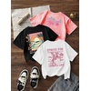 image:imageRoseSeek Girls 3 Packs Graphic Print T Shirts Set Crew Neck Short Sleeve T Shirt Oversized Summer TopsBlack White Pink
