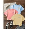 image:imageRoseSeek Girls 3 Packs Graphic Print T Shirts Set Crew Neck Short Sleeve T Shirt Oversized Summer TopsBlue Beige Pink