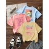 image:imageRoseSeek Girls 3 Packs Graphic Print T Shirts Set Crew Neck Short Sleeve T Shirt Oversized Summer TopsBlue Beige Pink