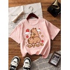image:imageRoseSeek Girls 3 Packs Graphic Print T Shirts Set Crew Neck Short Sleeve T Shirt Oversized Summer TopsPink Black Beige