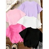 image:imageRoseSeek Girls 3 Packs Graphic Print T Shirts Set Crew Neck Short Sleeve T Shirt Oversized Summer TopsPink Purple Black