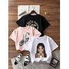 image:imageRoseSeek Girls 3 Packs Graphic Print T Shirts Set Crew Neck Short Sleeve T Shirt Oversized Summer TopsPink White Black