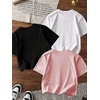 image:imageRoseSeek Girls 3 Packs Graphic Print T Shirts Set Crew Neck Short Sleeve T Shirt Oversized Summer TopsPink White Black