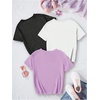 image:imageRoseSeek Girls 3 Packs Graphic Print T Shirts Set Crew Neck Short Sleeve T Shirt Oversized Summer TopsPurple Black White