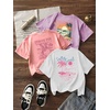 image:imageRoseSeek Girls 3 Packs Graphic Print T Shirts Set Crew Neck Short Sleeve T Shirt Oversized Summer TopsPurple Pink White