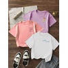 image:imageRoseSeek Girls 3 Packs Graphic Print T Shirts Set Crew Neck Short Sleeve T Shirt Oversized Summer TopsPurple Pink White