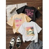 image:imageRoseSeek Girls 3 Packs Graphic Print T Shirts Set Crew Neck Short Sleeve T Shirt Oversized Summer TopsWhite Beige Black