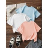 image:imageRoseSeek Girls 3 Packs Graphic Print T Shirts Set Crew Neck Short Sleeve T Shirt Oversized Summer TopsWhite Blue Pink