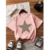 image:imageRoseSeek Girls 3 Packs Graphic Print T Shirts Set Crew Neck Short Sleeve T Shirt Oversized Summer TopsWhite Pink Blue