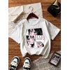 image:imageRoseSeek Girls 3 Packs Graphic Print T Shirts Set Crew Neck Short Sleeve T Shirt Oversized Summer TopsWhite and Black