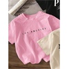 image:imageRoseSeek Girls 3 Packs T Shirts Set Letter Graphic Tees Short Sleeve Crew Neck Summer Tee ShirtBlack Khaki Pink