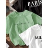 image:imageRoseSeek Girls 3 Packs T Shirts Set Letter Graphic Tees Short Sleeve Crew Neck Summer Tee ShirtBlack White Green