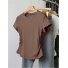 image:imageRoseSeek Girls 5 Packs T Shirts Short Sleeve Ruched Tee Tops Summer Fitted Crewneck Basic TopWhite Brown Grey Red Black