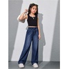 image:imageRoseSeek Girls Baggy Wide Leg Jeans High Elastic Waisted Denim Pants Casual Jeans with Bow Y2K StreetwearDeep Blue