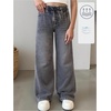 image:imageRoseSeek Girls Baggy Wide Leg Jeans High Elastic Waisted Denim Pants Casual Jeans with Bow Y2K StreetwearGrey