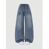 image:imageRoseSeek Girls Baggy Wide Leg Jeans High Elastic Waisted Denim Pants Casual Jeans with Bow Y2K StreetwearLight Medium Wash