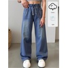 image:imageRoseSeek Girls Baggy Wide Leg Jeans High Elastic Waisted Denim Pants Casual Jeans with Bow Y2K StreetwearLight Medium Wash