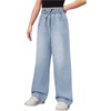image:imageRoseSeek Girls Baggy Wide Leg Jeans High Elastic Waisted Denim Pants Casual Jeans with Bow Y2K StreetwearLight Wash