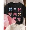 image:imageRoseSeek Girls Bow Cherry Graphic Tees Short Sleeve Crewneck Cute T Shirts Tops for Teens Summer TopsBeige Pink Black