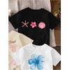 image:imageRoseSeek Girls Bow Cherry Graphic Tees Short Sleeve Crewneck Cute T Shirts Tops for Teens Summer TopsBlack Beige White