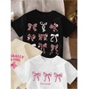 image:imageRoseSeek Girls Bow Cherry Graphic Tees Short Sleeve Crewneck Cute T Shirts Tops for Teens Summer TopsBlack White Beige