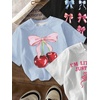 image:imageRoseSeek Girls Bow Cherry Graphic Tees Short Sleeve Crewneck Cute T Shirts Tops for Teens Summer TopsBlack White Blue