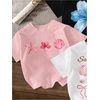 image:imageRoseSeek Girls Bow Cherry Graphic Tees Short Sleeve Crewneck Cute T Shirts Tops for Teens Summer TopsFloral White Pink Black