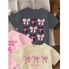 image:imageRoseSeek Girls Bow Cherry Graphic Tees Short Sleeve Crewneck Cute T Shirts Tops for Teens Summer TopsGrey Pink Beige