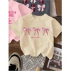 image:imageRoseSeek Girls Bow Cherry Graphic Tees Short Sleeve Crewneck Cute T Shirts Tops for Teens Summer TopsGrey Pink Beige